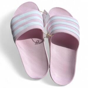 BNWT Adidas Pink Slide Sandals with White Stripes - Pool Slides Size Size 3